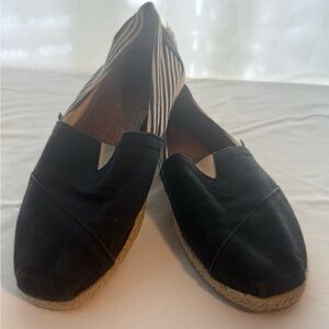 Toms Navy Blue and White Striped Loafers